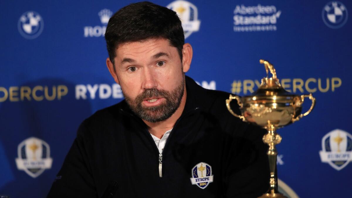 Padraig Harrington speaks to the media Tuesday in Virginia Water, England, after being named Europe's Ryder Cup captain for 2020.