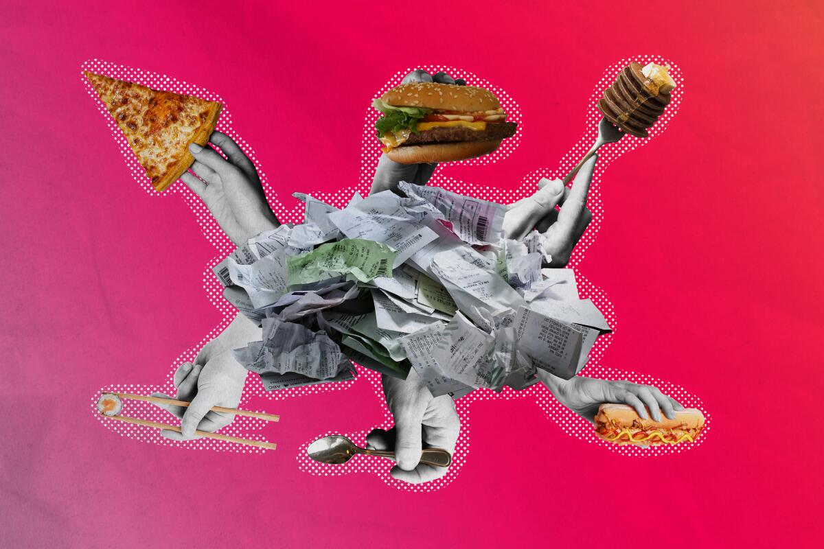 photo illustration of receipts and food 