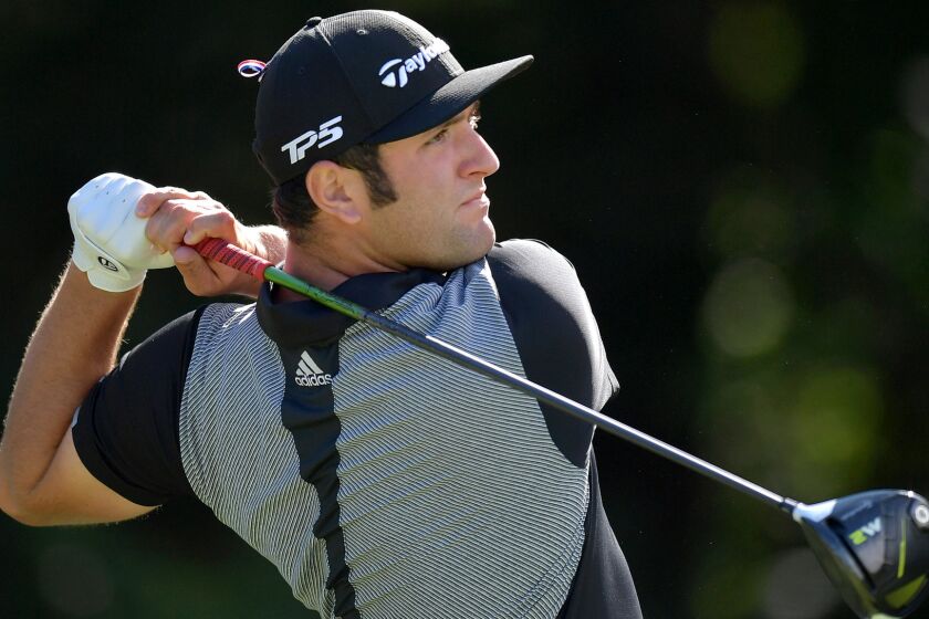 NORTON, MA - SEPTEMBER 02: Jon Rahm of Spain plays his shot from the 14th tee during round two of the Dell Technologies Championship at TPC Boston on September 2, 2017 in Norton, Massachusetts. (Photo by Drew Hallowell/Getty Images) ** OUTS - ELSENT, FPG, CM - OUTS * NM, PH, VA if sourced by CT, LA or MoD **