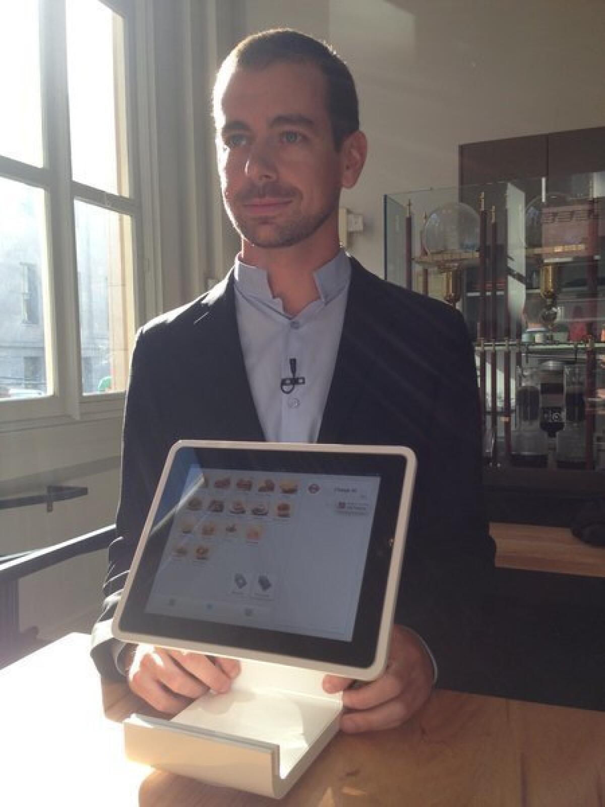 Jack Dorsey, CEO and co-founder of San Francisco payments company Square, unveiled the new Square Stand at a press conference in San Francisco.