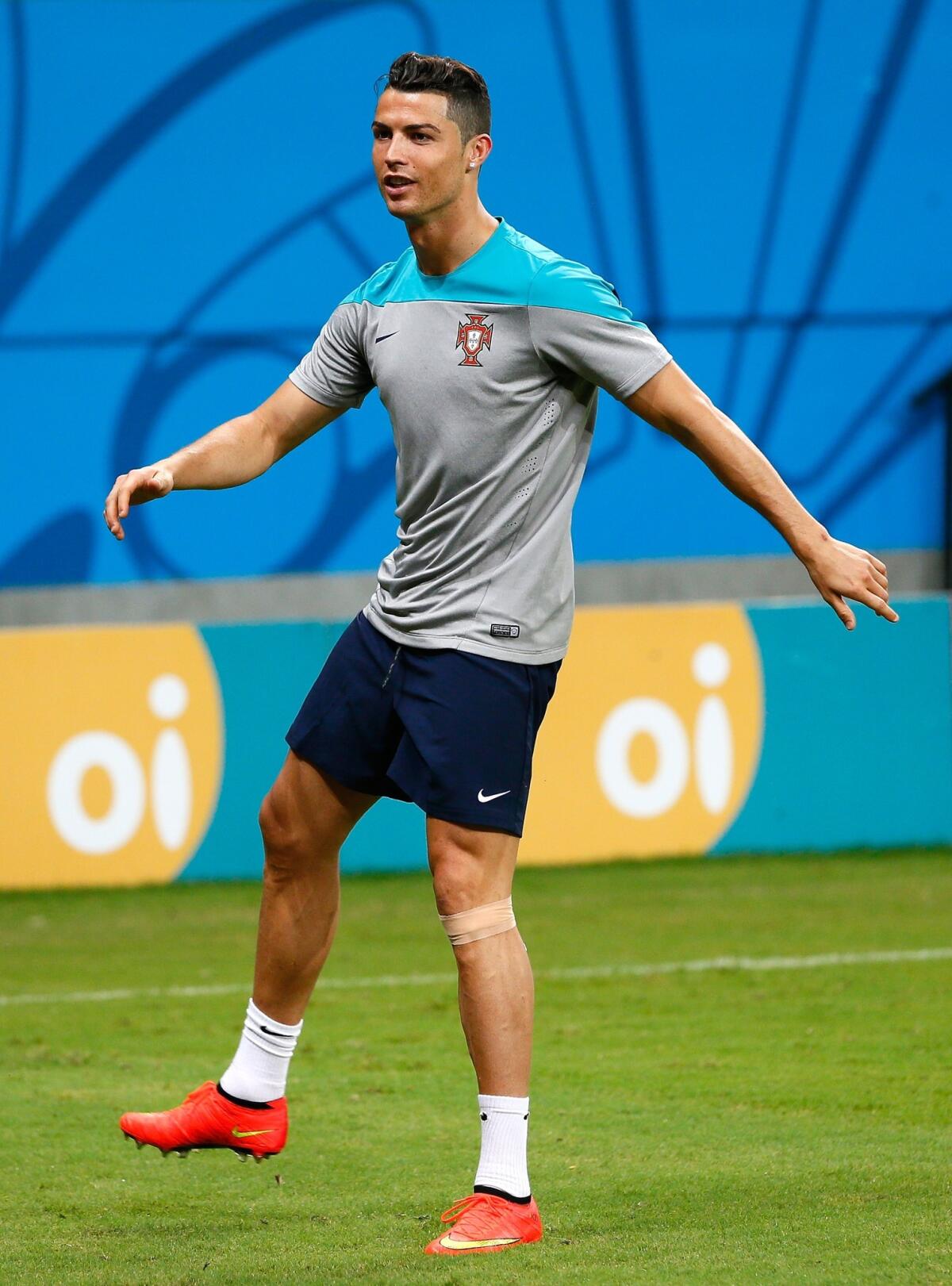 Cristiano Ronaldo of Portugal works out during training at Arena Amazonia.