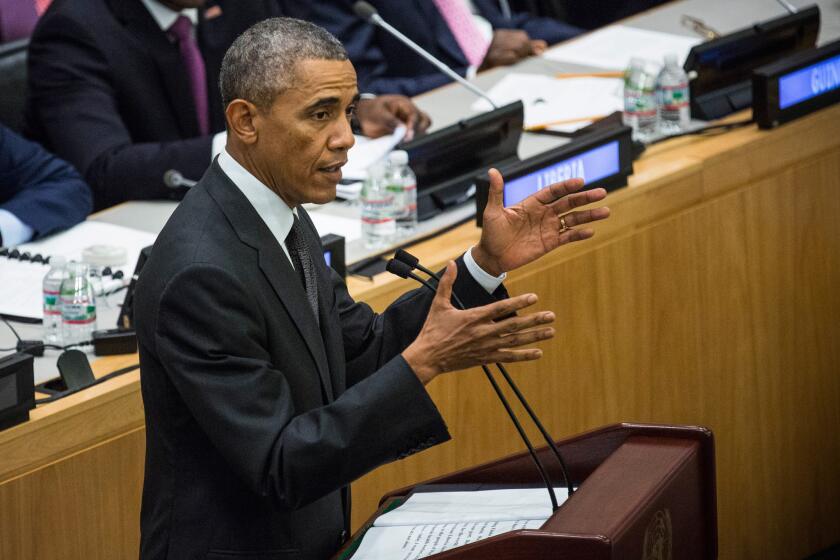 President Obama speaks at a special high-level meeting regarding the Ebola outbreak in West Africa during the United Nations General Assembly on Thursday.