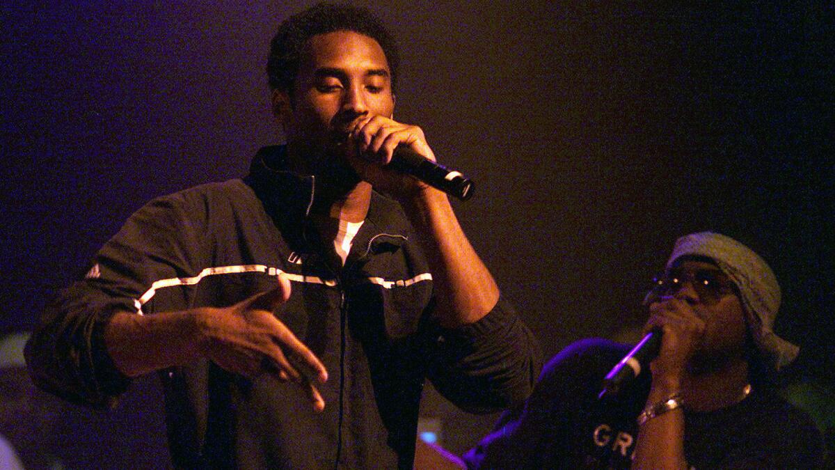 Lakers superstar Kobe Bryant takes the stage at the House of Blues in 2000.