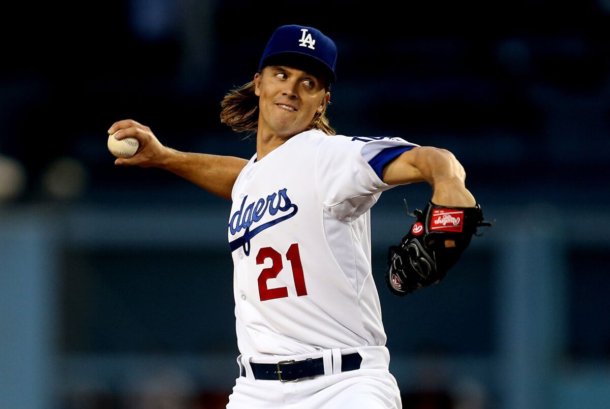 Zack Greinke pitches against the San Francisco Giants on Sept. 1.
