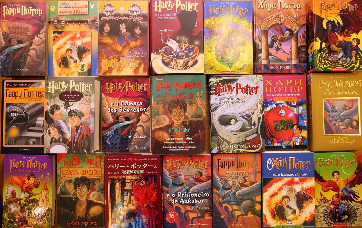 A collection of 550 first edition "Harry Potter" books are displayed in 2008 in London.