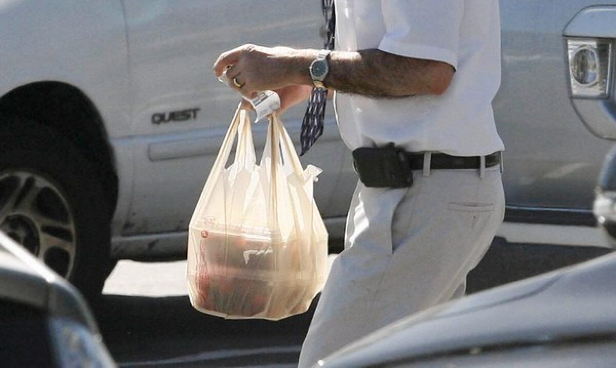 Plastic bags at Ralph's in La Canada Flintridge on Tuesday, April 16, 2013. The city council is considering a ban on plastic bags.