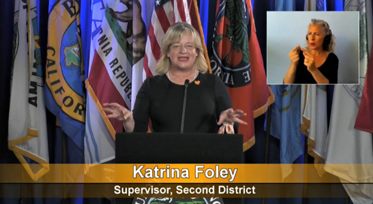 Former Costa Mesa Mayor Katrina Foley Friday at a virtual swearing-in ceremony for the Orange County Board of Supervisors.