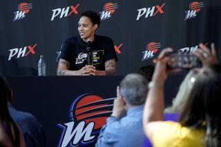 WNBA basketball player Brittney Griner speaks at a news conference, Thursday, April 27, 2023, in Phoenix.