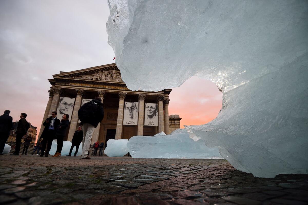 "Ice Watch," an installation of iceberg fragments arranged by artist Olafur Eliasson in front of the Pantheon in Paris during the climate summit earlier this month.