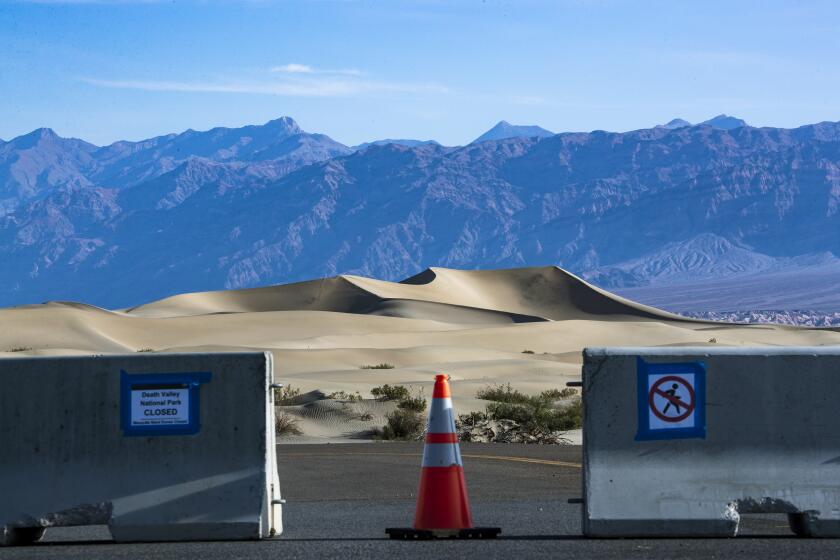 View of Mesquite Dunes, shutdown due to coronavirus at a closed Death Valley National Park