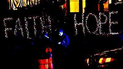 Christmas lights spell out a timely message in Newtown, Conn.