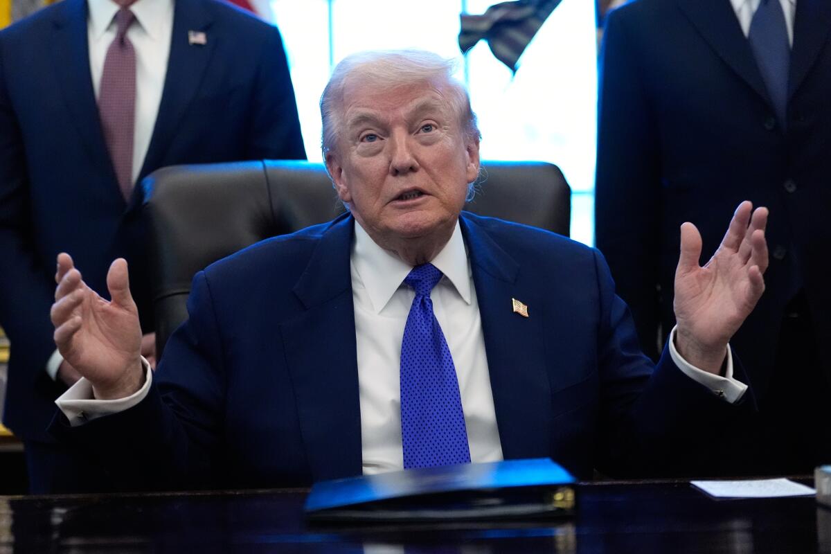 President Trump speaks in the Oval Office on Monday.