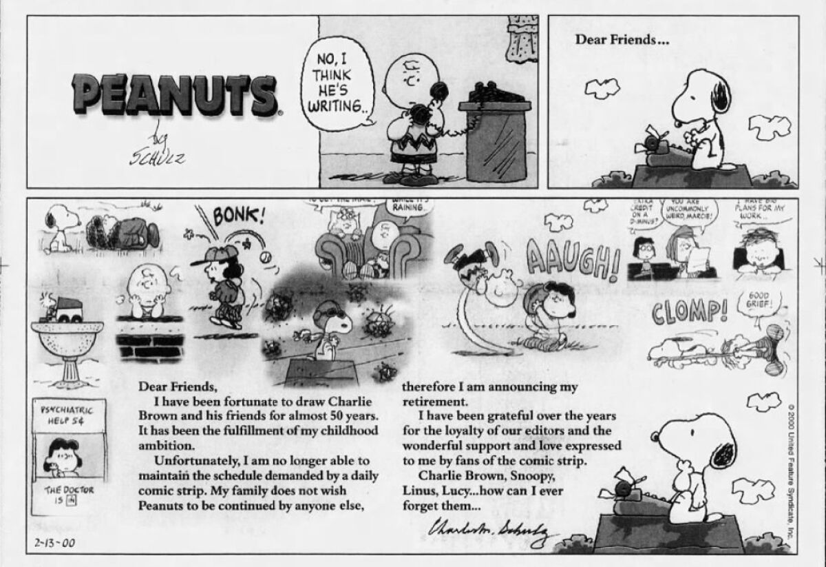 The final original peanuts comic.