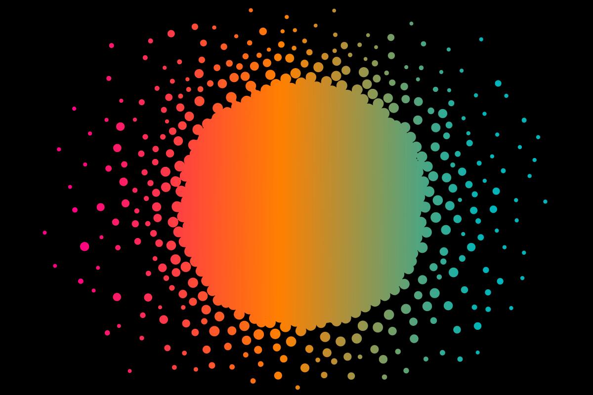 Small colorful dots coming together to form a larger circle.