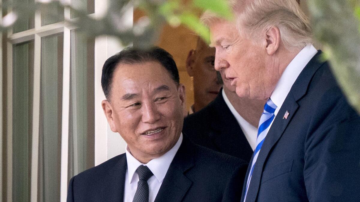 President Trump with North Korean official Kim Yong Chol in June 2018. A South Korean newspaper reported last week Kim was sent to a labor camp over the failed nuclear summit with Washington. North Korean media on Monday showed him at a concert with leader Kim Jong Un.