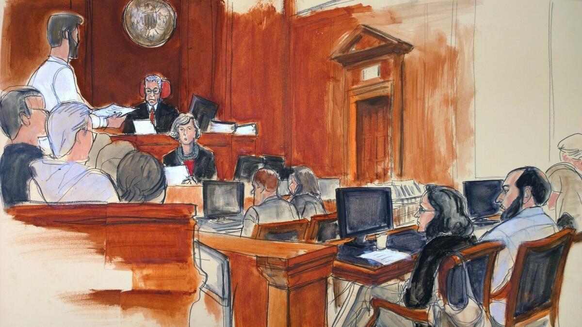 A courtroom artist's drawing of a trial in New York City on Oct. 16.