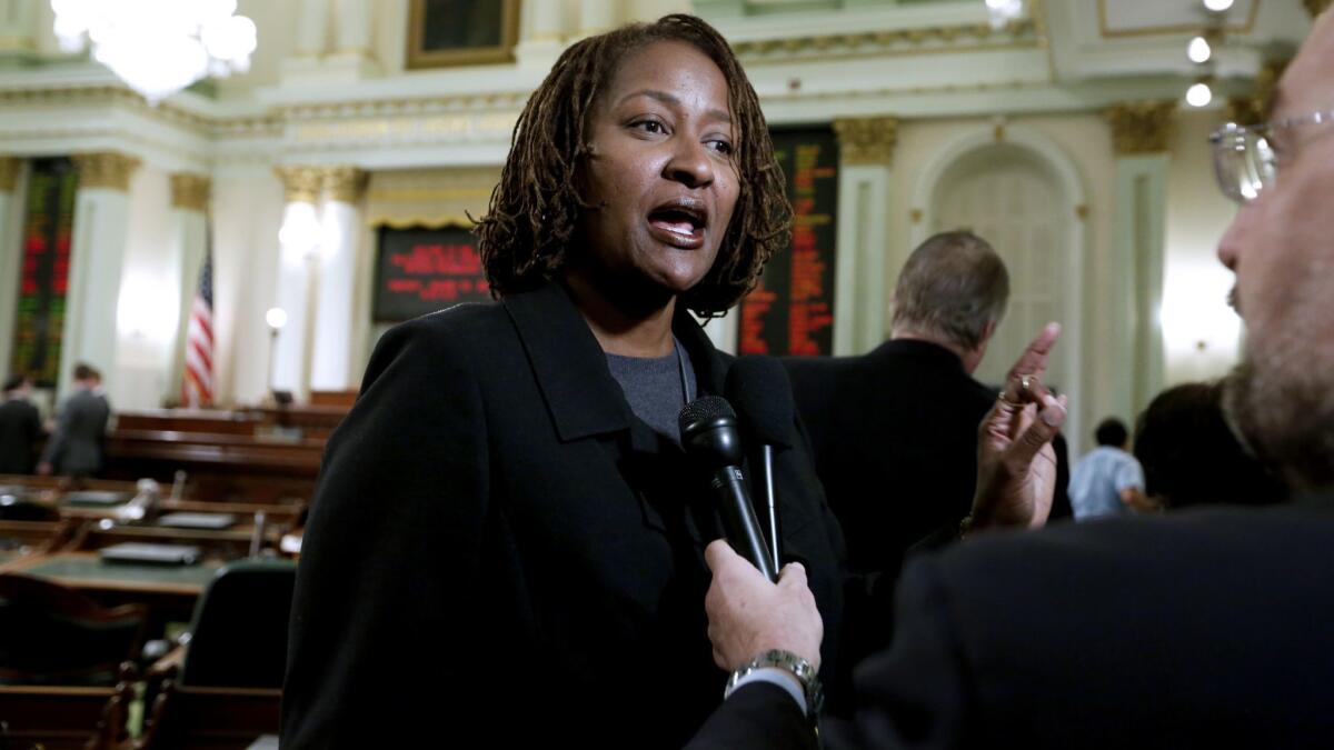 State Sen. Holly Mitchell (D-Los Angeles) speaks to the media in Sacramento, Calif. on Jan. 24, 2017.