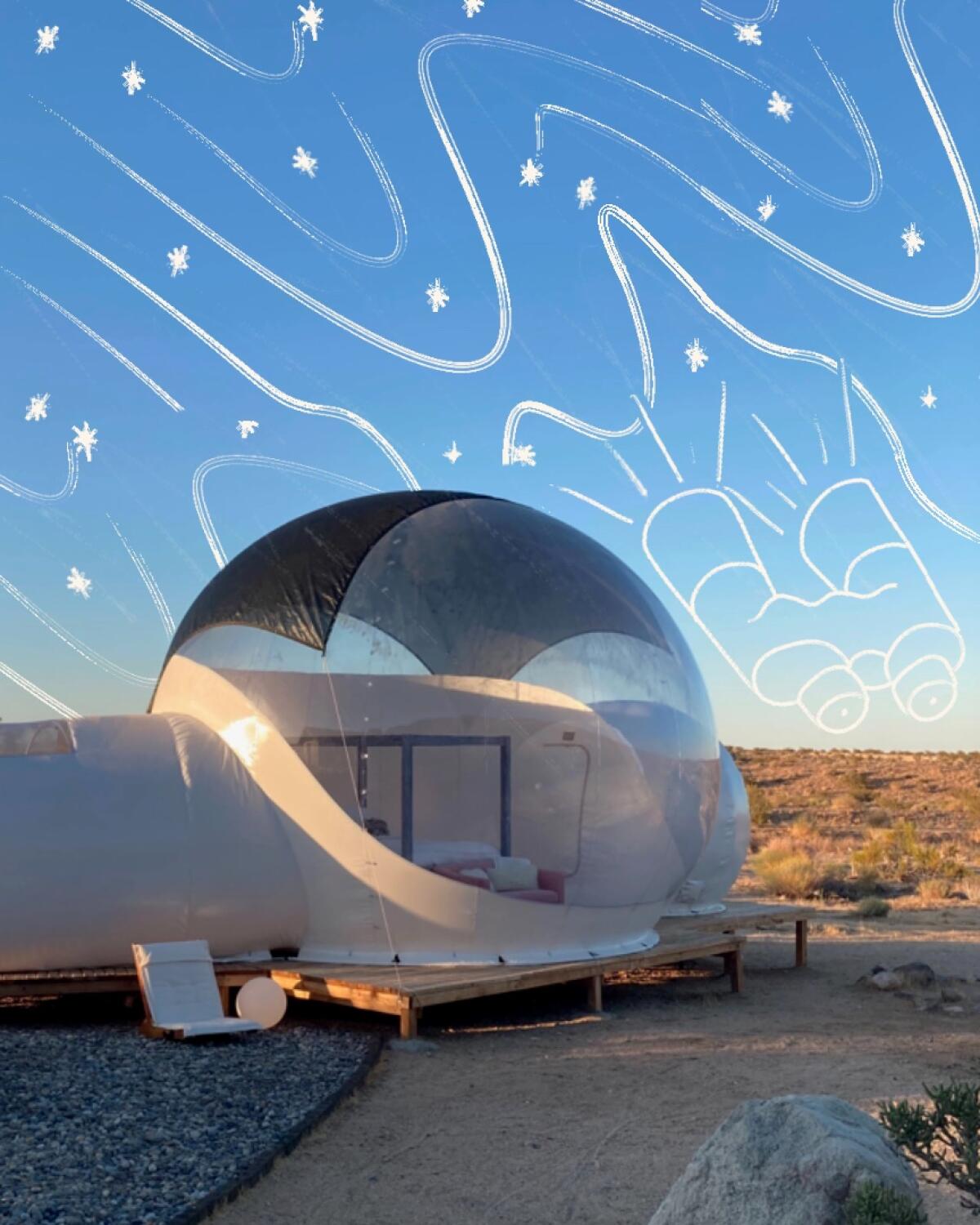 This off-the-grid bubble-house offers you all the views a Joshua Tree night sky has to offer, with all the indoor comfort.