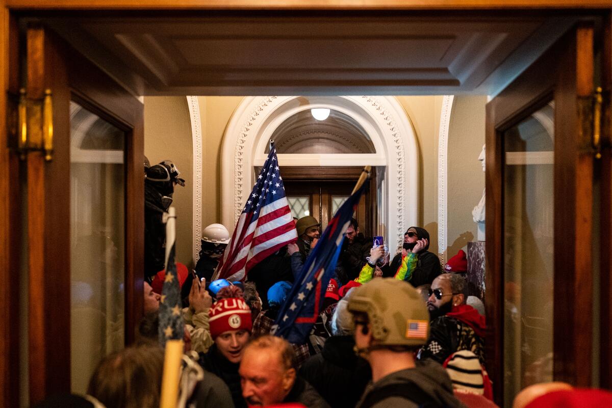 Rioters interrupt a congressional session during the Jan. 6, 2021, attack in Washington, D.C.