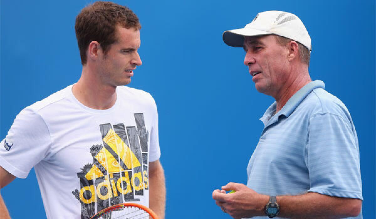 Andy Murray, left, speaks to then-coach Ivan Lendl in January during practice ahead of the Australian Open at Melbourne Park.