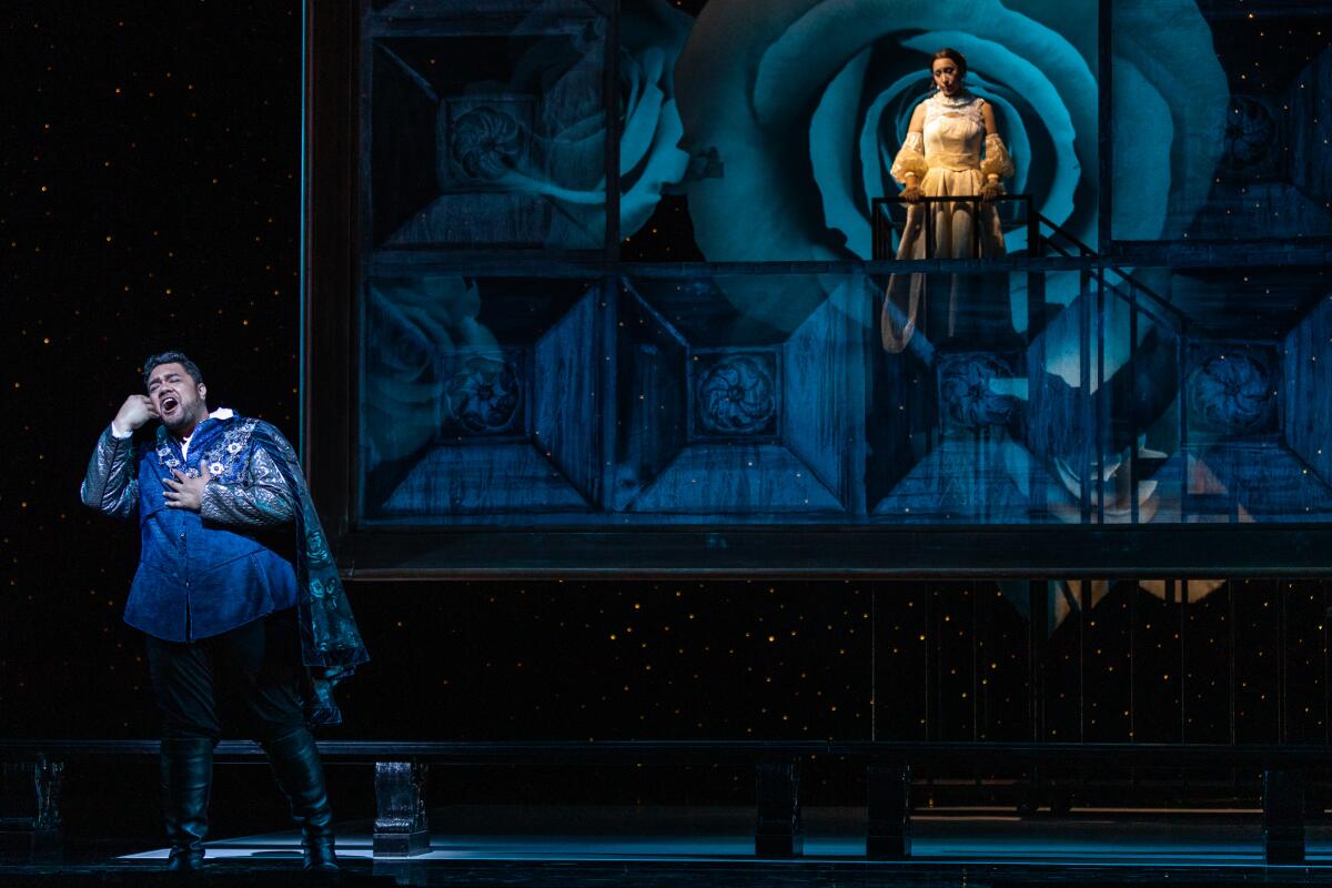 Tenor Pene Pati, foreground, and soprano Nicole Cabell in San Diego Opera's "Romeo et Juliette."