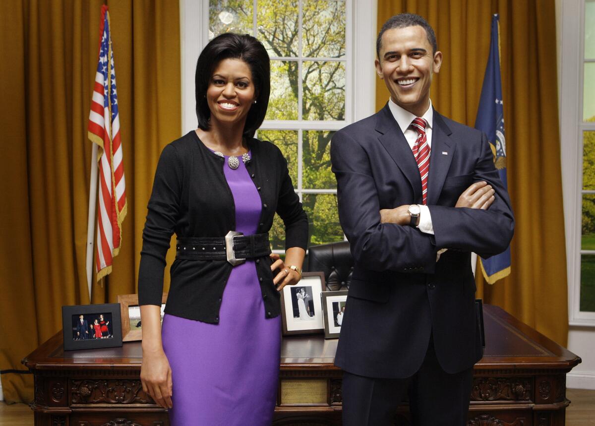 Waxworks of Michelle and Barack Obama at Madame Tussauds in London.