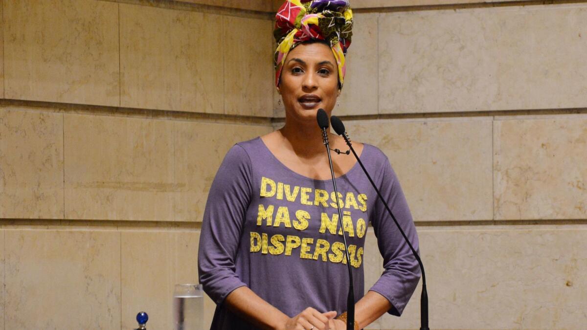 Rio de Janeiro City Councilor Marielle Franco leads a council session in Rio in Nov. 28, 2017. Franco was shot to death a year ago.