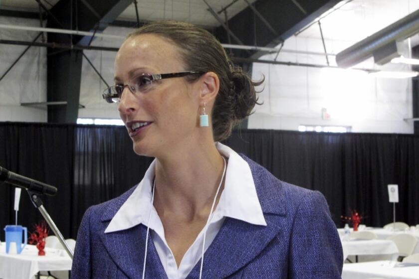 State Rep. Amanda Curtis at Saturday's Democratic nominating convention in Helena, Mont., where she became the party's U.S. Senate nominee.