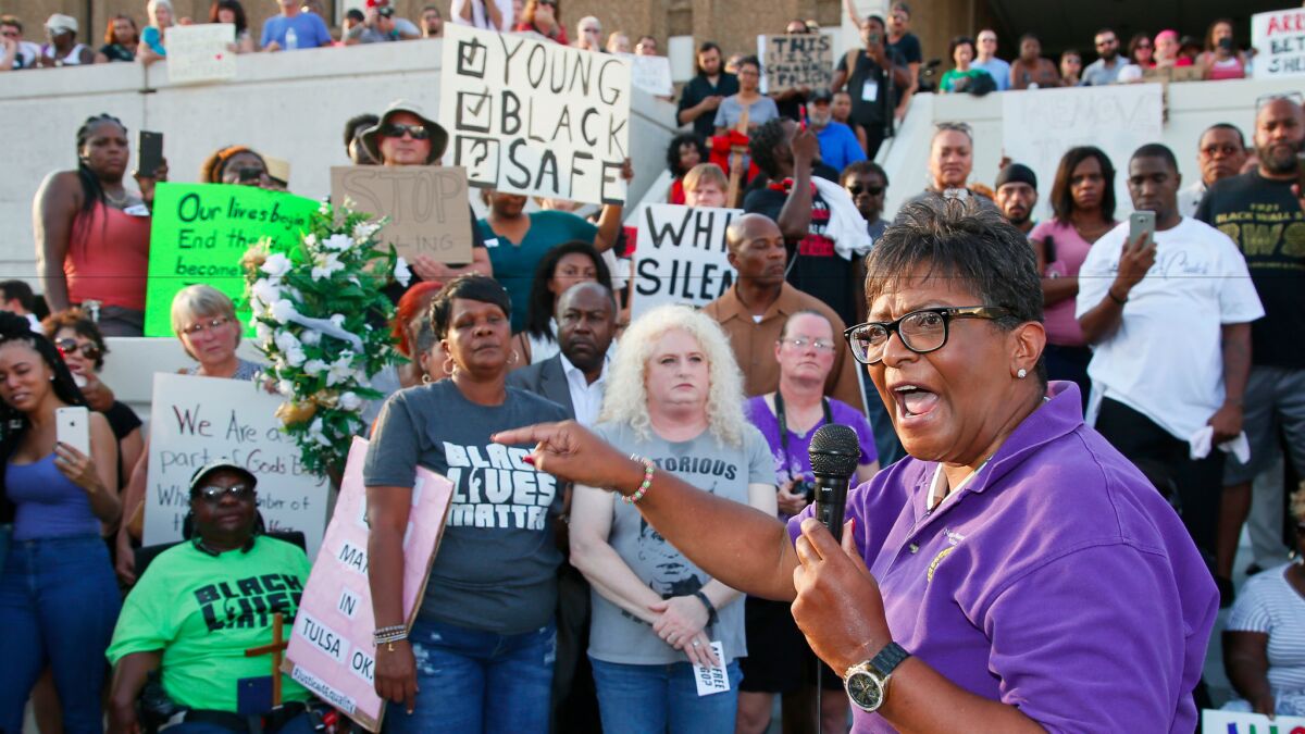 Pastor Jennettie Marshall at a protest over the police shooting death of Terence Crutcher in Tulsa, Okla., last week.