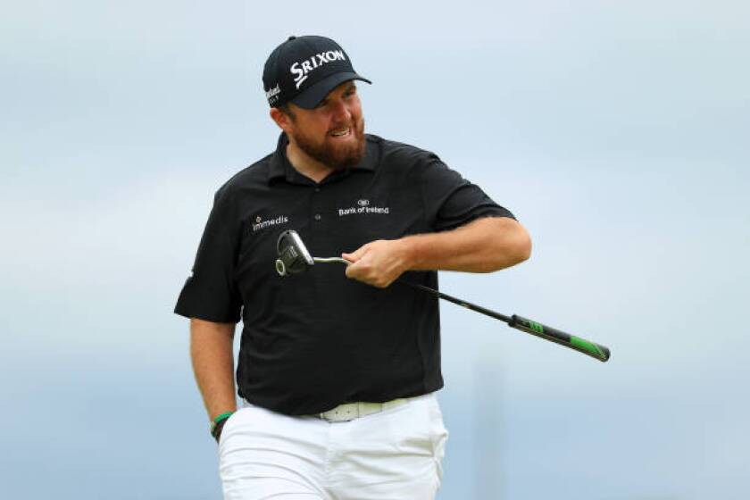 PORTRUSH, NORTHERN IRELAND - JULY 20: Shane Lowry of Ireland reacts on the 12th green during the third round of the 148th Open Championship held on the Dunluce Links at Royal Portrush Golf Club on July 20, 2019 in Portrush, United Kingdom. (Photo by Mike Ehrmann/Getty Images)