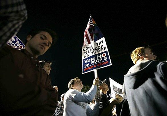 Hundreds of people gathered in West Hollywood on Wednesday night to show opposition to Proposition 8 and to voice their anger that it was approved in Tuesday's election.