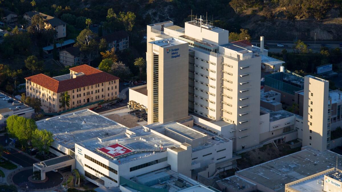 An aerial view of Scripps Mercy Hospital in San Diego.