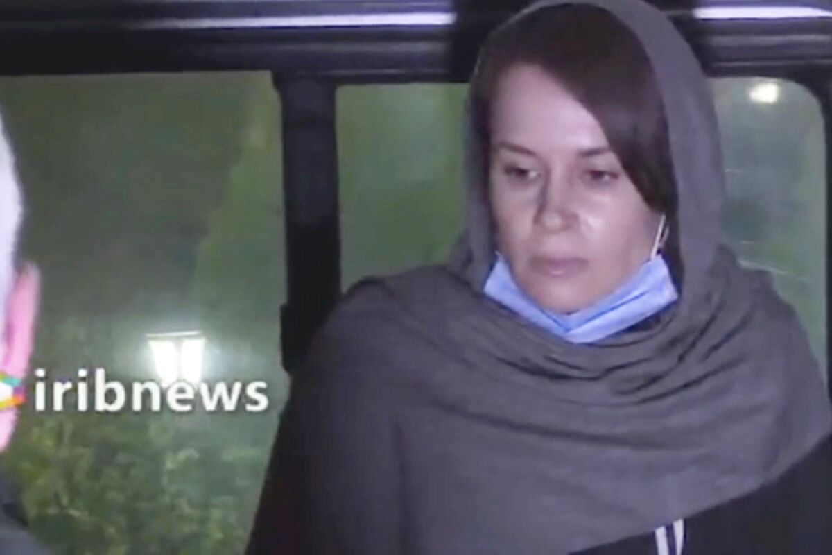 An image taken from Iranian state television shows 33-year-old Australian academic Kylie Moore-Gilbert in Tehran.