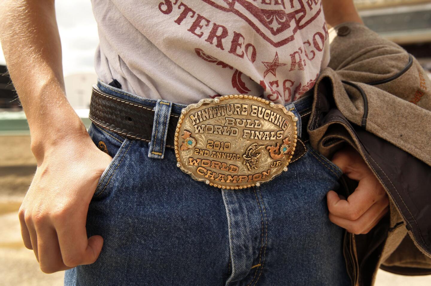 Some of the world's largest belt buckles are found in western Canada. Specifically Alberta. Most specifically at the Calgary Stampede, where specimens like this are handed out to winning rodeo competitors. This buckle belonged to a 13-year-old cowboy.