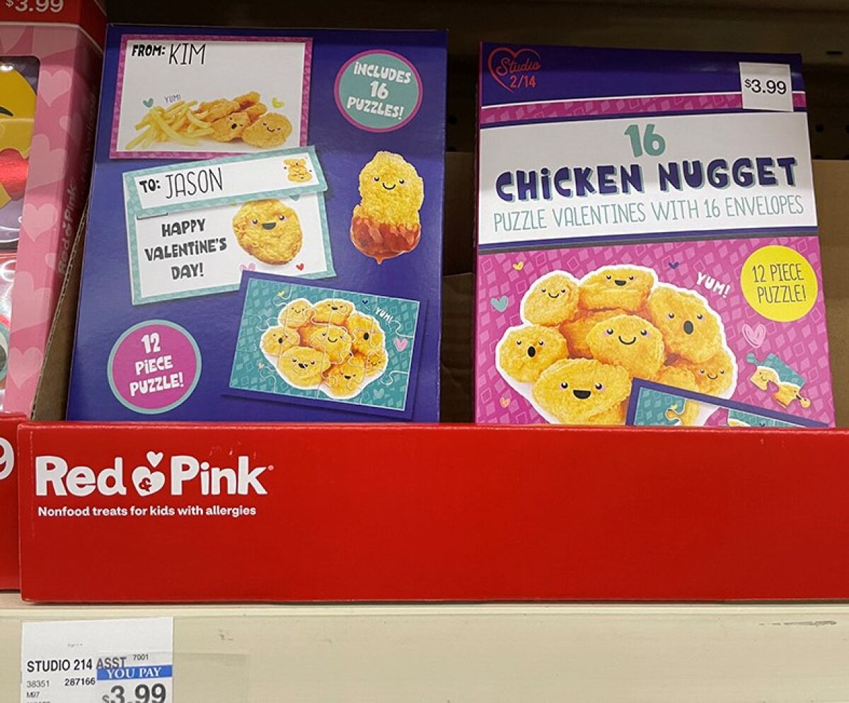 A box of chicken nugget themed Valentines cards