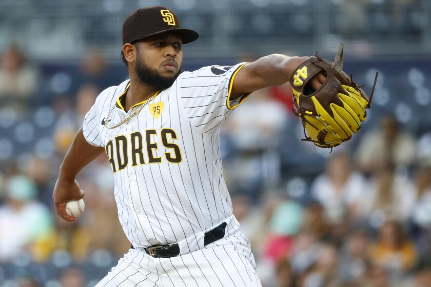 San Diego CA - May 13: San Diego Padres pitcher Randy Vasquez throws against the Colorado Rockies at Petco Park on Monday, May 13, 2024 in San Diego, CA. (K.C. Alfred / The San Diego Union-Tribune)