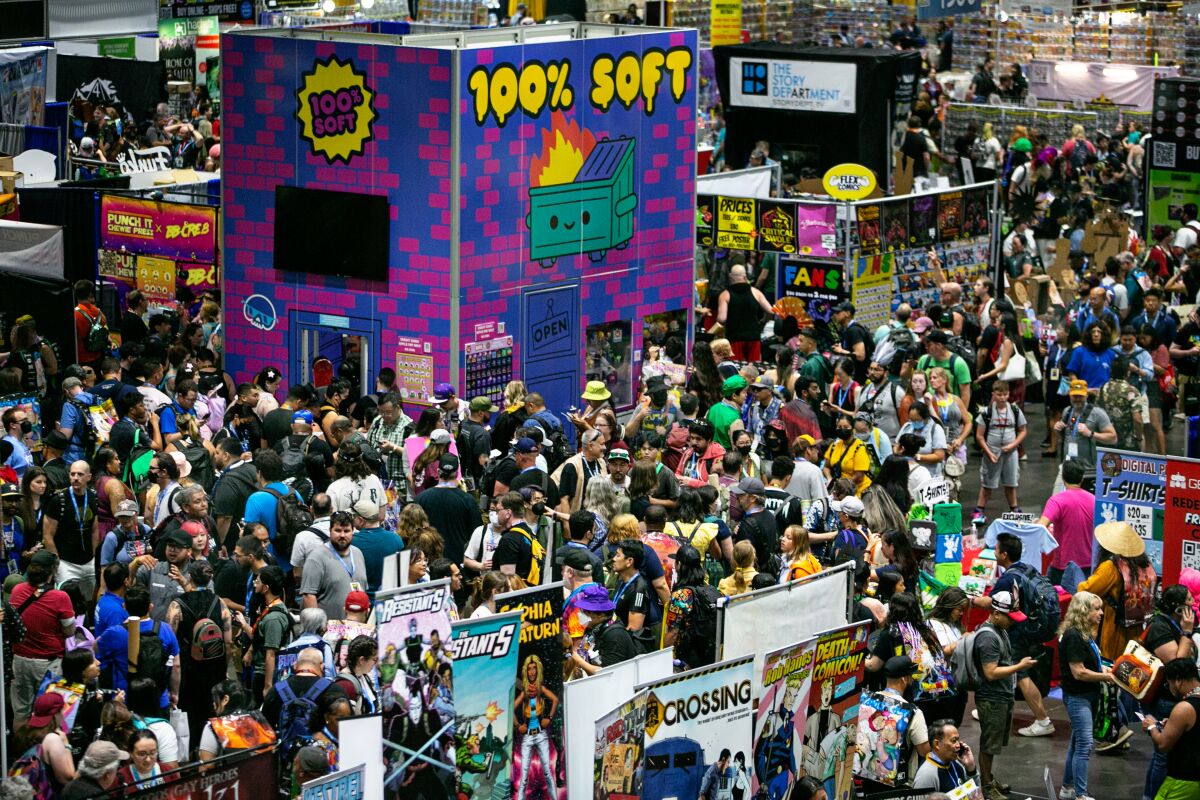 A huge crowd browses the showroom floor at the 2023 San Diego Comic-Con
