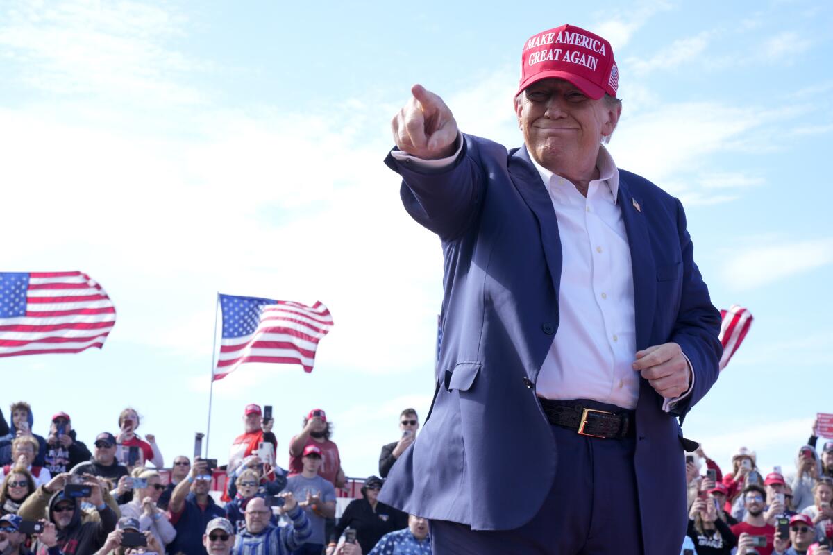 Donald Trump pointing to the crowd at a rally