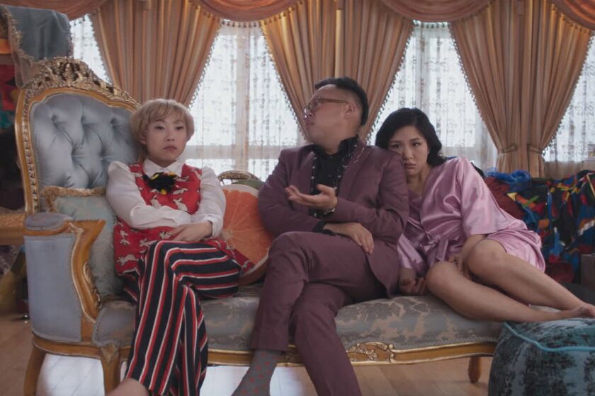 **EXCLUSIVE SUMMER SNEAKS 2018***(L-R) AWKWAFINA as Piek Lin, NICO SANTOS as Oliver and CONSTANCE WU as Rachel in Warner Bros. Pictures' and SK Global Entertainment's contemporary romantic comedy "CRAZY RICH ASIANS," a Warner Bros. Pictures release. Courtesy of Warner Bros. Pictures