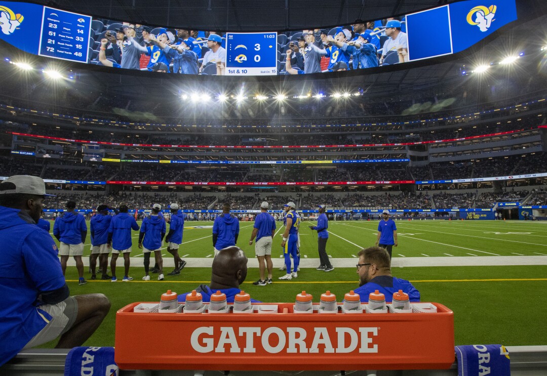 Fans are shown on the giant screens.