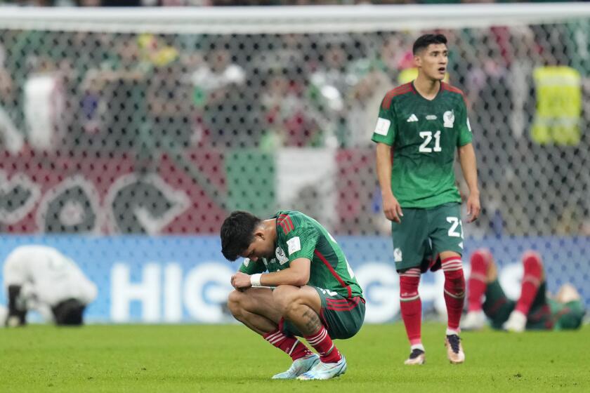 Mexico's Kevin Alvarez reacts after the World Cup group C soccer match between Saudi Arabia and Mexico