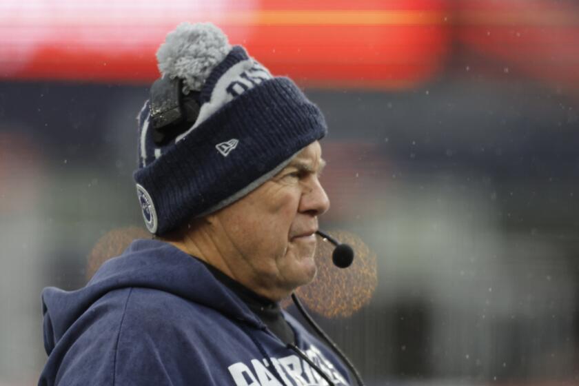 New England Patriots head coach Bill Belichick on the sideline for an NFL football game