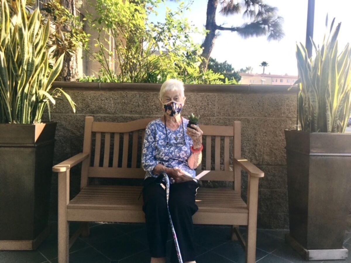 Chateau La Jolla resident Cathleen Roberts is matched with a volunteer through La Jolla Friendly Visitors. 