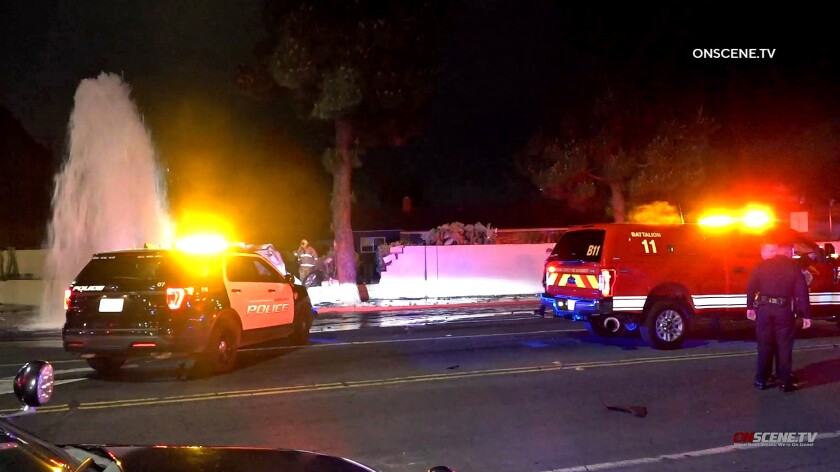 Police pursuit ends with three dead after crash in Garden Grove sends truck into pool.
