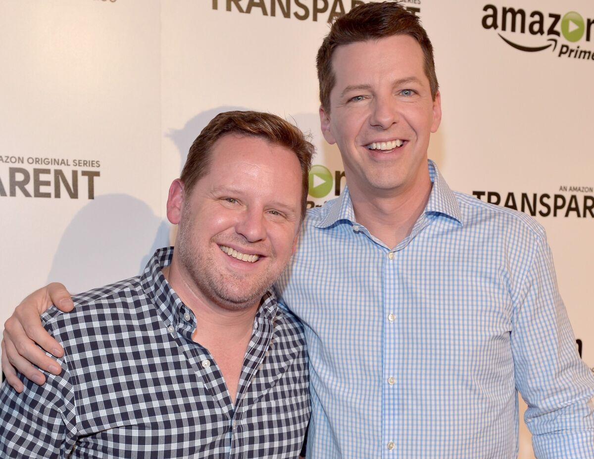 Sean Hayes, right, and Scott Icenogle are engaged.