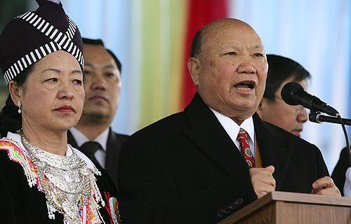 Former Laotian Gen. Vang Pao addressed thousands of supporters when he spoke at the Hmong International New Year celebration in December in Fresno. Vang Pao, 78, remains a hero to many in the Hmong community for leading guerrilla fighters, supported by the U.S. and armed by the CIA, in battling communist forces during the Vietnam War.