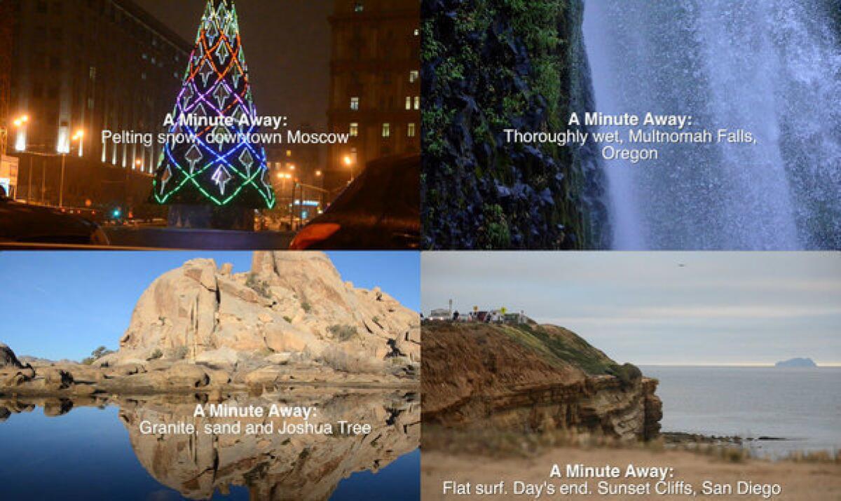 As these screen grabs suggest, the new travel video series "A Minute Away" will go all over.