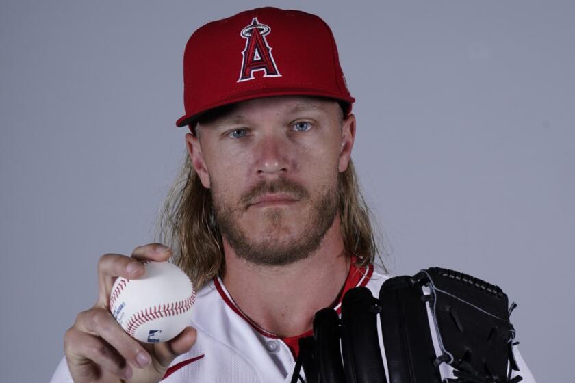 This is a 2022 photo of Noah Syndergaard of the Los Angeles Angels baseball team shown.