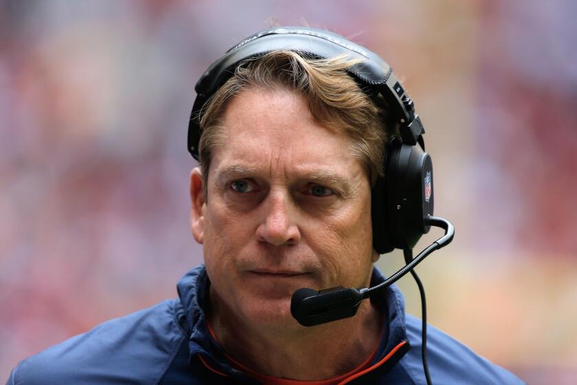 Jack Del Rio, shown at a game last month as Denver's defensive coordinator, has been hired to be head coach of the Oakland Raiders.