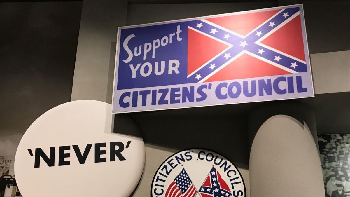Pro-segregation signs are on display at the Mississippi Civil Rights Museum.